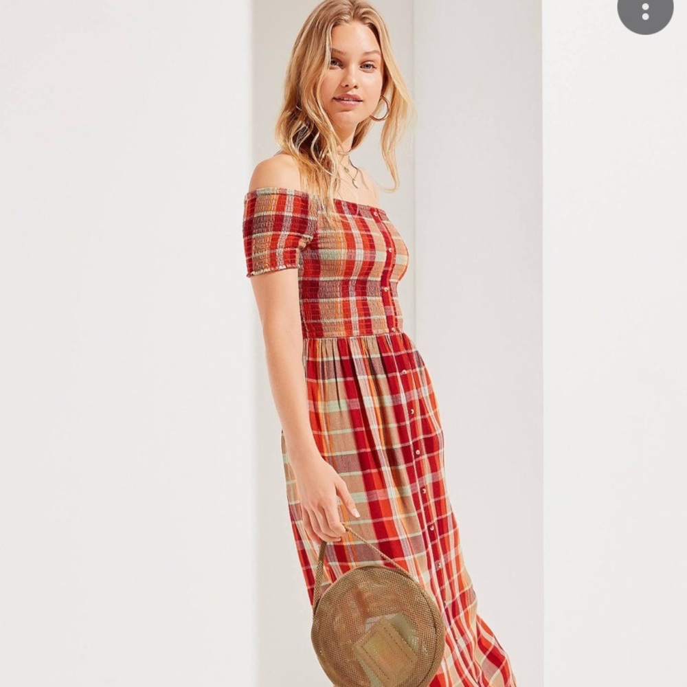 Urban outfitters summer dress midi, off the shoulder colorful